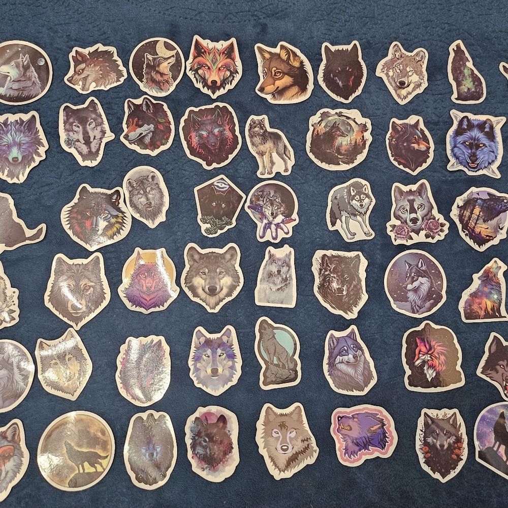 Wolf themed stickers, 50pc no repeats, journal,  stationary,